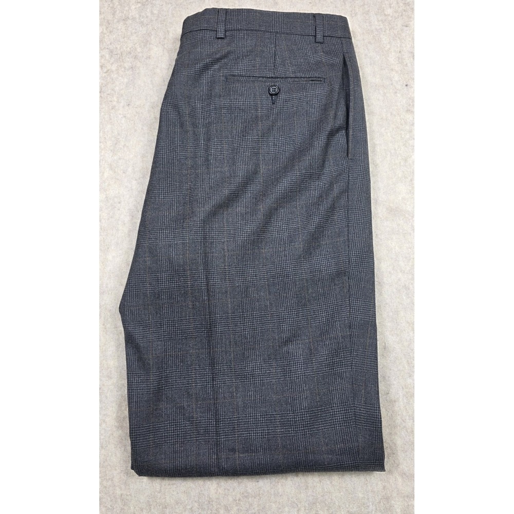 Austin Reed‎ Wool Pleated Dress Pants Mens 34x32 Gray Blue Plaid Trousers Cuffed